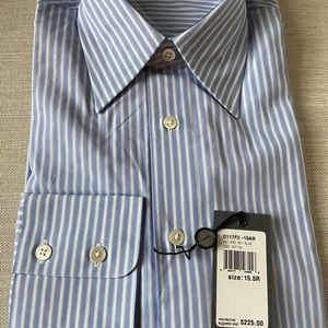 John Varvatos men’s dress shirt size 15.5R sky blue stripes 100% cotton NWT